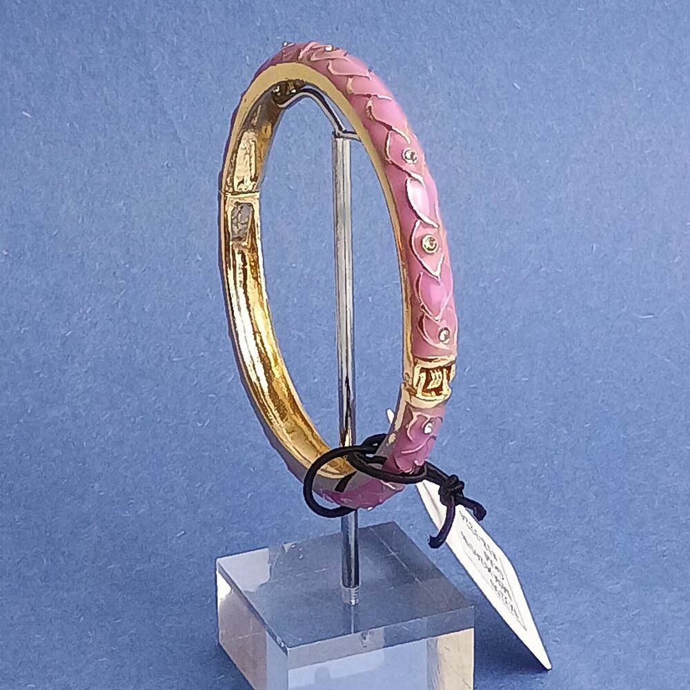 Vine Leaf Pattern Lavender Enamel Hinge Bangle Skinny Bracelet Exquisite